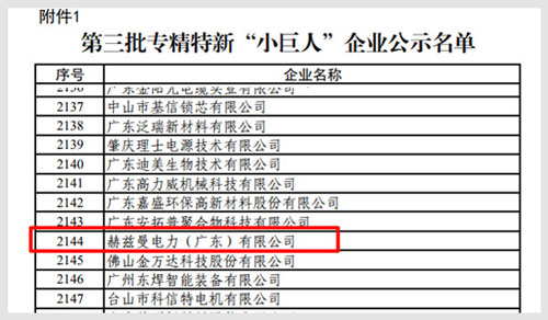 赫兹曼入选国家级专精特新“小巨人”名单